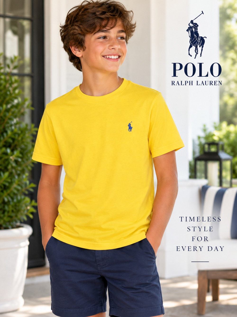 Polo Ralph Lauren Boys T-Shirt Yellow Blue Pony Logo Size L 14-16 100% Cotton